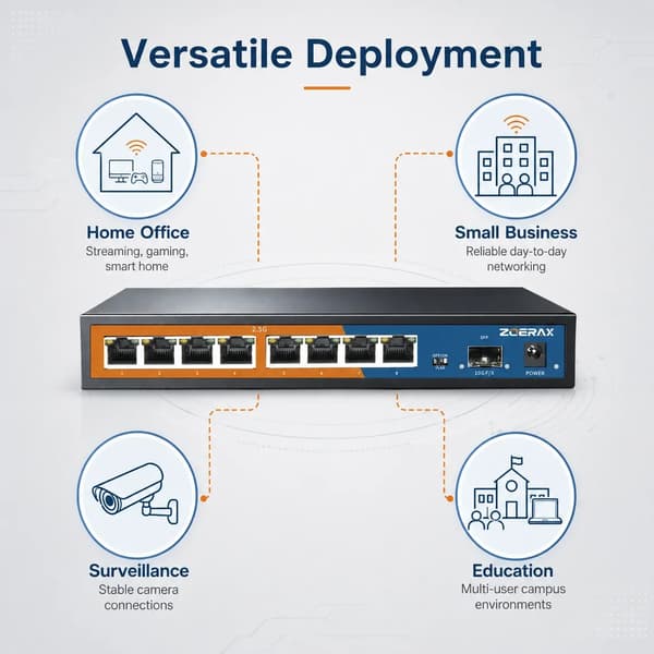Netværksswitch, 8 porte, 10G SFP uplink,EU stik
