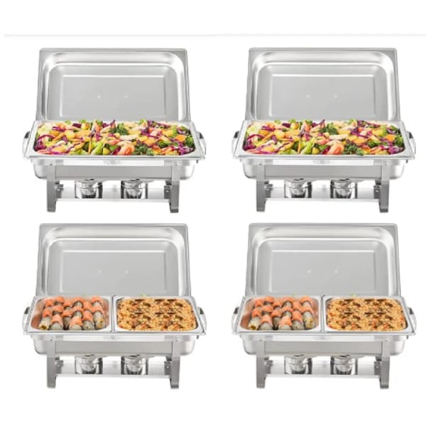 Chafing Dish Sæt, 8 Quart Kapacitet, Robust Rustfrit Stål Konstruktion,4Pakke