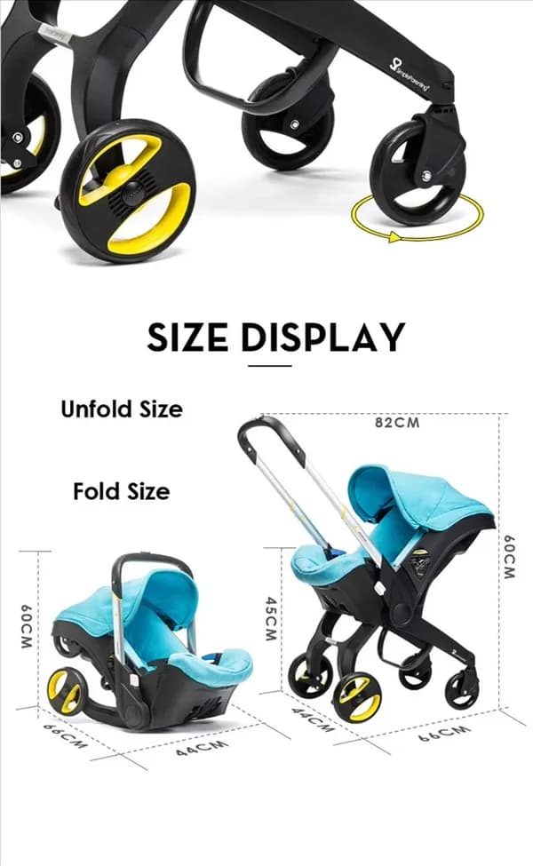 Barnvagn, Lättviktig, Kompakt Fällbar Design,svart