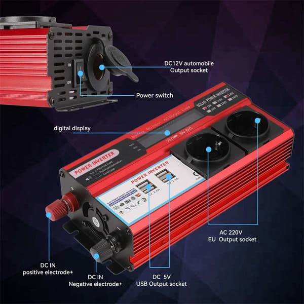Strömväxlare, Fyra USB-portar, LED-display,4000W