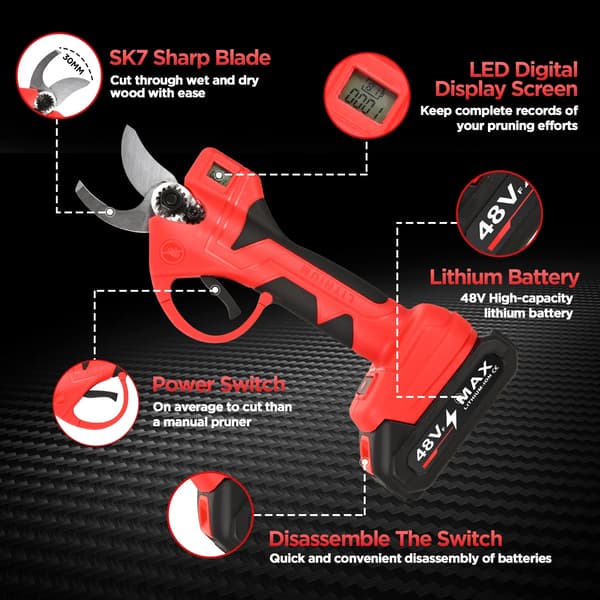 Trådlös elektrisk sekatör, borstlös motor, lättviktsdesign,21V 2000mAh