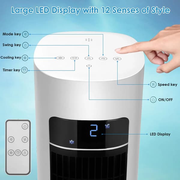 Tårnventilator, Aroma Diffuser, Fjernbetjening,Grå