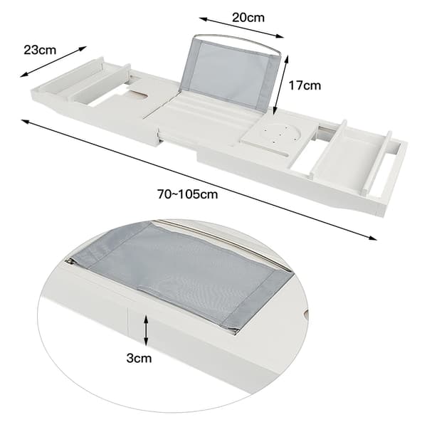 Badekar Tray, Vinglas Holder, Tablet Stativ,HVID