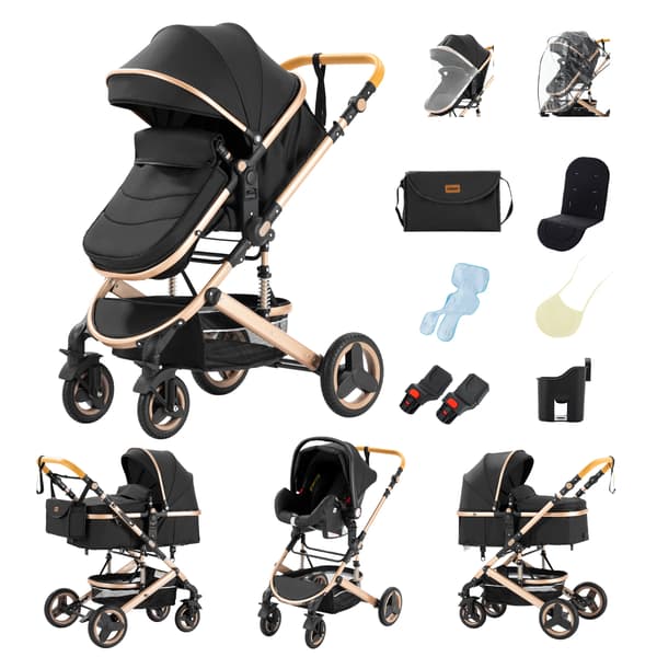 Bæresele, 3-i-1 Design, Premium Stoffer,530 sort