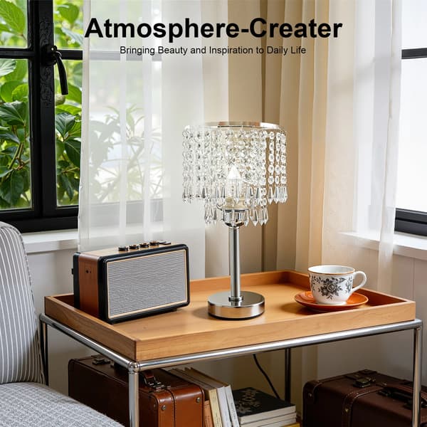 Bordlampe, Krystal Skærm, Moderne Rustfrit Stål Design,HVID