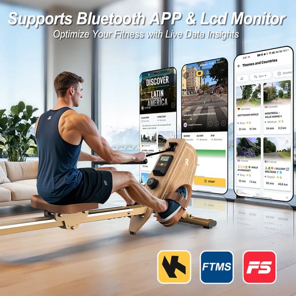 Magnetisk Rower, Maksimal Bruger Vægt 150 kg, 16 Modstandsniveauer, Foldbart Design, LCD Skærm, Bluetooth Forbindelse
