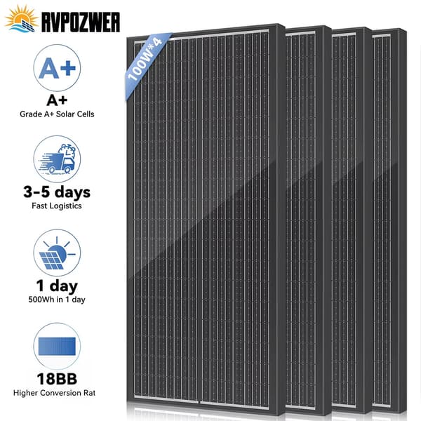 Solpanel, Holdbar Konstruktion, Høj Effektivitet,100W 4Pcs