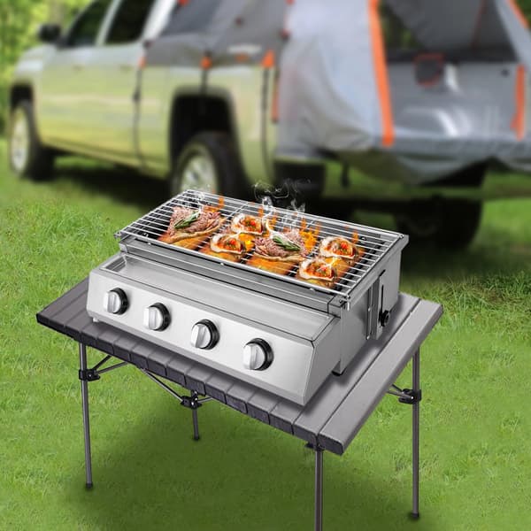 Gasgrill, 4 brännare, justerbar grillhöjd,Silver