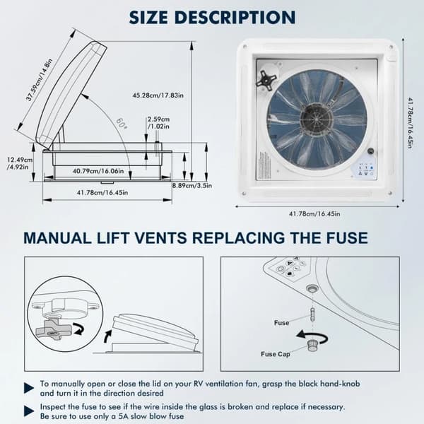 RV Takventilator, Fjärrkontroll, Intelligent Regnsensor,40CM-12V