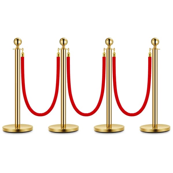 Crowd Control Stanchion Posts, Rustfrit Stål, Holdbart Design,4 Posts 3 Reb
