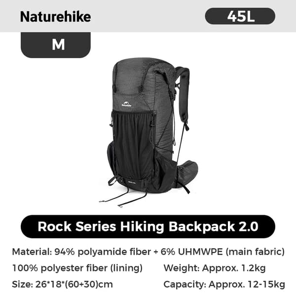 Campingrygsæk, Stor Kapacitet, Vandtæt,M - Sort - 45L