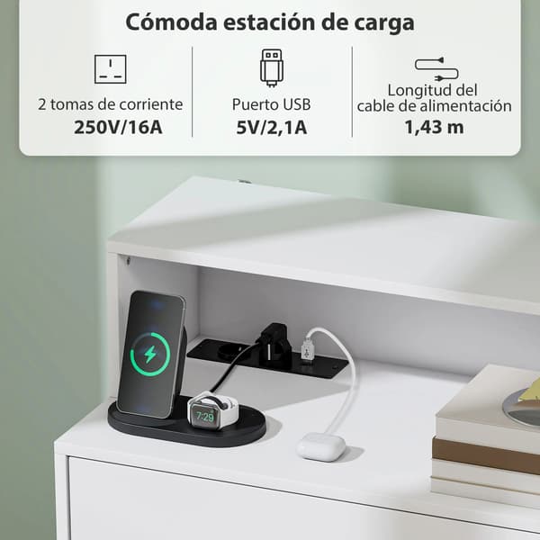 Kommode, 4 Skuffer, USB Opladningsstation,HVID