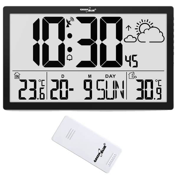 Vægur, LCD-display, præcis tidsynkronisering,sort, 17 inches