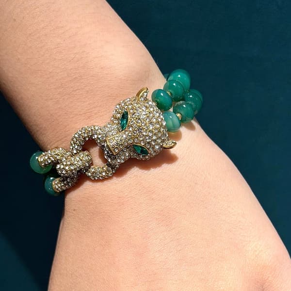 Armband, Rhinestone och Koppar, 18,5 cm Längd, 2,0 cm Bredd, Leopardhuvud Design, Viklås