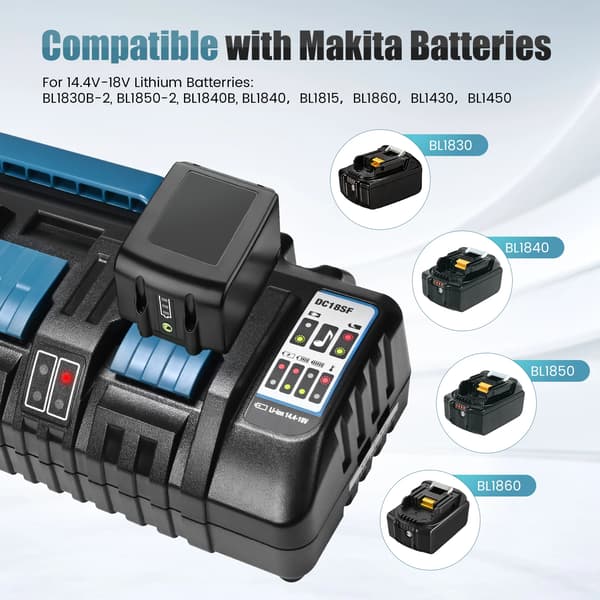 Batterioplader, Fire opladningsporte, Dobbelt USB-porte,sort