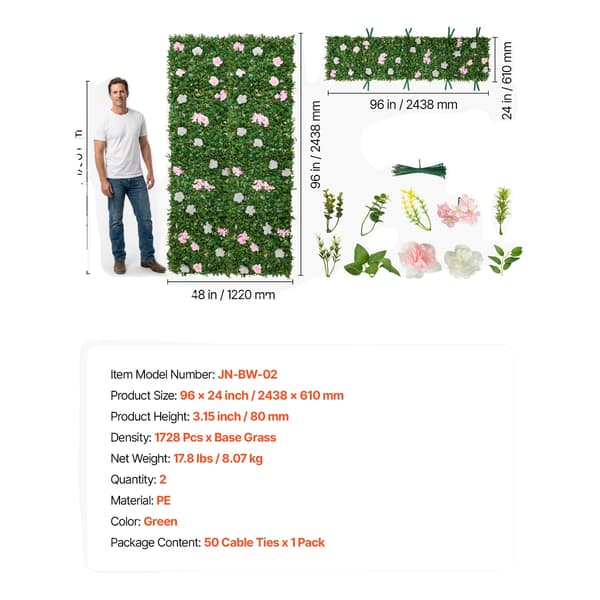Blomväggspanel, Realistisk Design, Mångsidig Användning,24x96in 2st