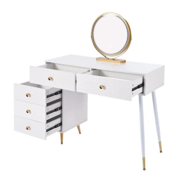 Makeup Vanity Skrivebord, LED Belysning, Moderne Design,Hvid - Partikel