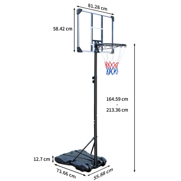 Basketballkurv, Højdejusterbar, Bærbart Design,Sort