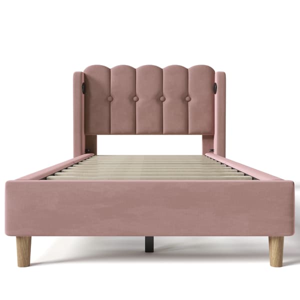 Säng, Sammetmaterial, USB Typ-C Laddning,Rosa, 90*200cm