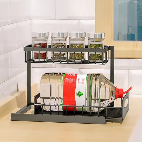 Under Sink Organizer, Skydedrawer, Pladsbesparende Design,2-niveau, sort