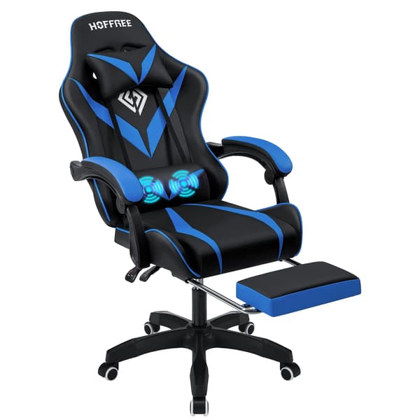 Gaming Stol, Ergonomisk Design, Lændemassagefunktion,Blå og Sort