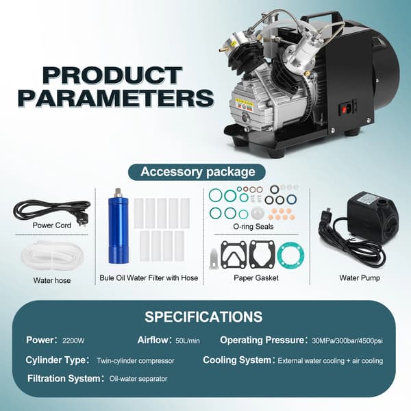 PCP Luftkompressor, 4500 psi Højtryk, Vandkølesystem,220V