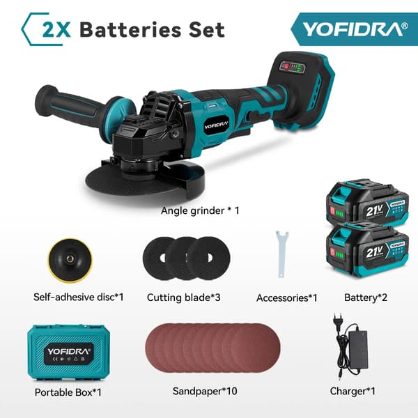 Vinkelslip, Borstlös Motor, Variabel Hastighet,2xBatteri Set