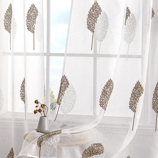Gardiner, Elegant Blomsterdesign, Letvægts Polyester,Brun