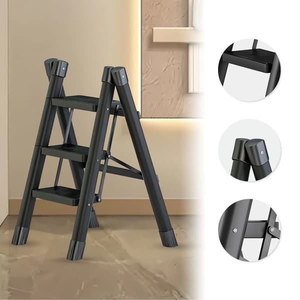 Foldestige, Pladsbesparende, Multifunktionelt Design,Sort-tre trin