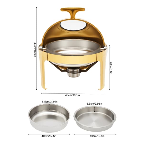 Chafing Dish, 6L kapacitet, rostfritt stål design,Guld