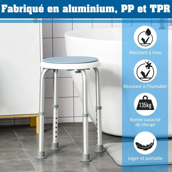 Duschpall, Höjdjusterbar, Halkfri Design, Blå Vit