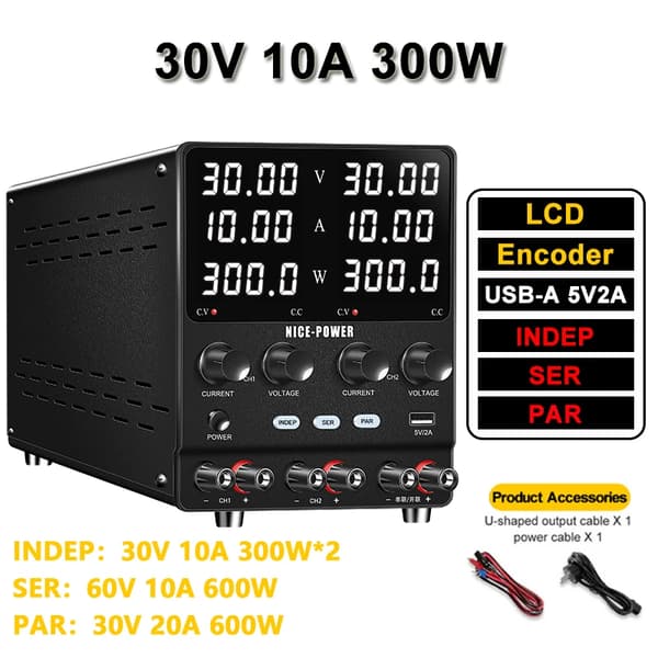 Virtalähde, säädettävä jännite, kaksoislähtötilat,SPS3010-2KD