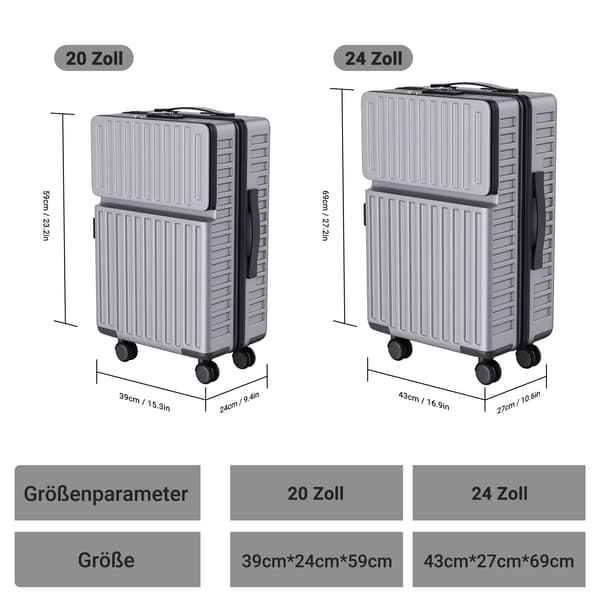 Hårdhölje Resväska Set, Hållbart ABS Material, TSA-Godkänd Lås,GRÅ