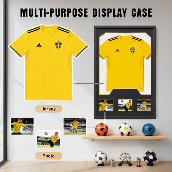Jersey Display Case, Moderne 3D Præsentation, Holdbar Træramme,GUL