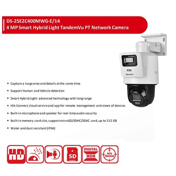 PT Kamera, Smart Detektion, Integreret Lyd,DS-2SE2C400MWG-E14, 2.8mm