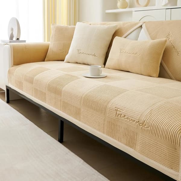Plysch sofföverdrag, Premium enstycksdesign, Lättskött, 90*210cm, Mörk khaki-a
