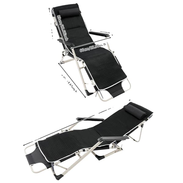 Foldbar Reclining Lounge Stol, 3-Position Justerbar, Bærbar Design,sort