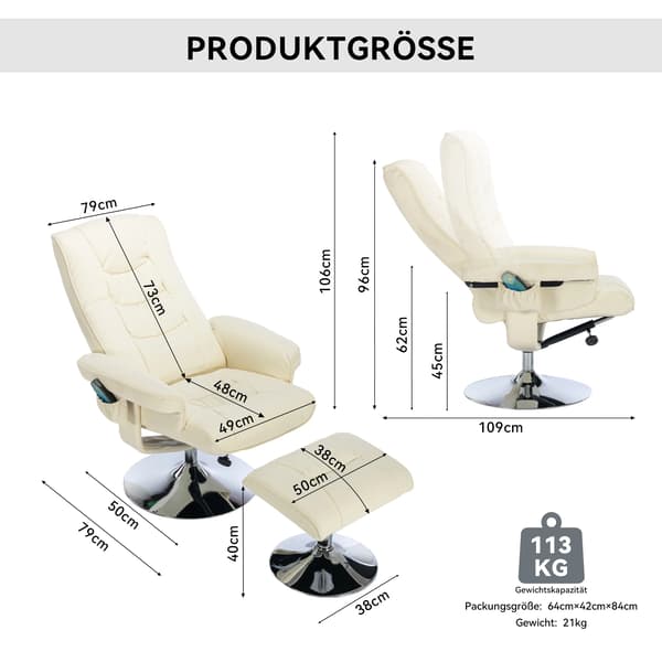 Massage stol, op til 135° læne, 5-punkts massagefunktion
