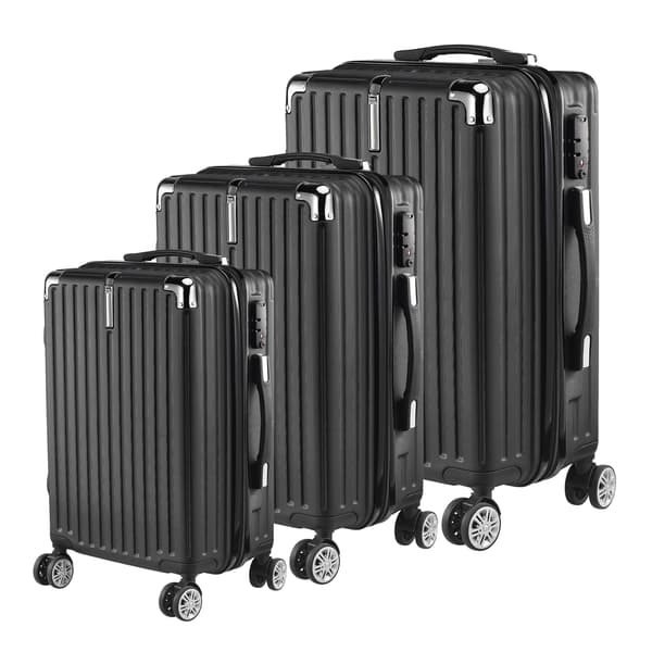 Bagagesæt, Holdbart ABS-plast, 4 Spinner-hjul,Sort-E