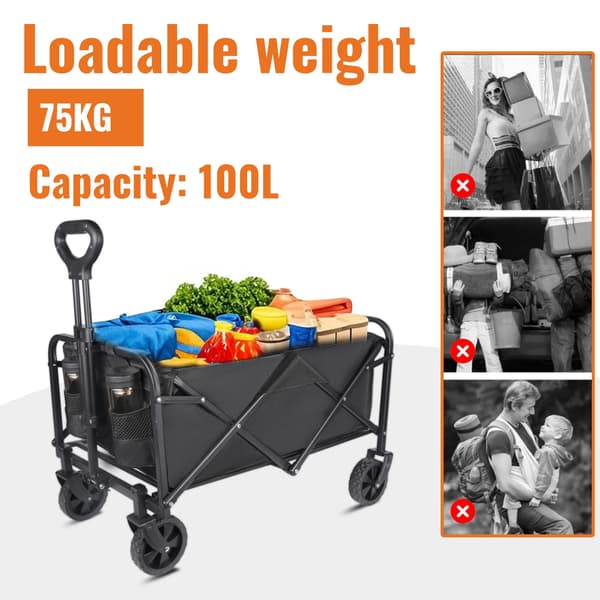 Campingvagn, Sammanfallande Design, 75 kg Lastkapacitet,svart