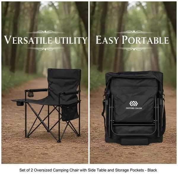 Campingstol, Sidebord, Opbevaringslommer,hær grøn