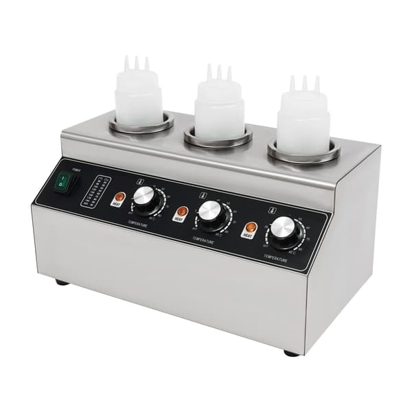 Elektrisk Saucevarmer, 3 Flaske Design, Justerbar Temperatur,Sølv