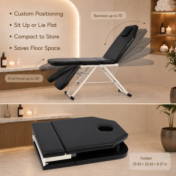 Massagebord, Fällbar Design, Justerbart Ryggstöd,svart