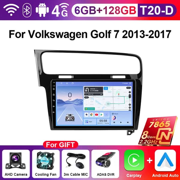 Bil Audio System, Touchscreen Interface, Multimedia Afspiller, kompatibel med Bilmodel Golf 7 2013-2017,(6G 128G)-DVR-4G Net