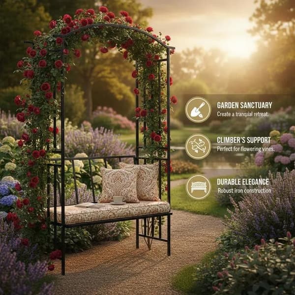 Pergola, Udendørs Bænk, Jernkonstruktion,sort