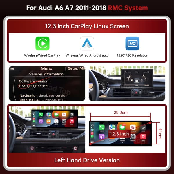 Bilmultimediaskärm, Trådlös CarPlay, Android Auto-kompatibilitet,12.3 RMC LHD