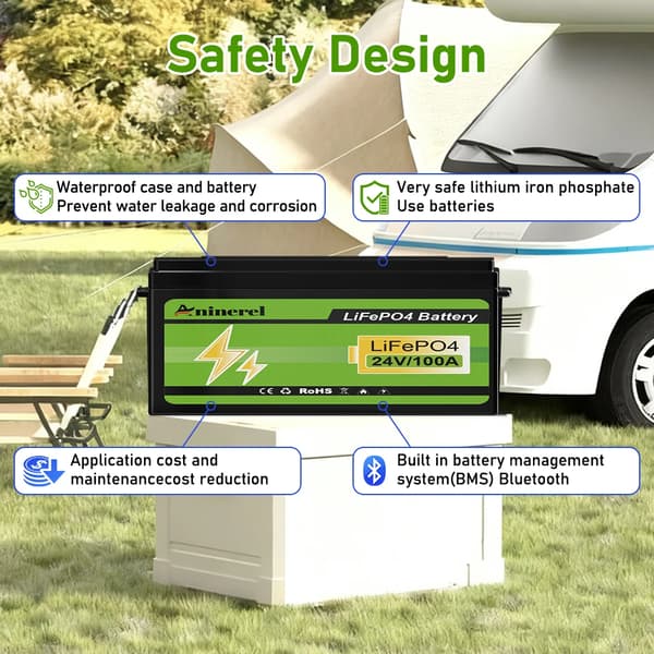 LiFePO4-batteri, 100AH kapacitet, Bluetooth-forbindelse,12V 100AH