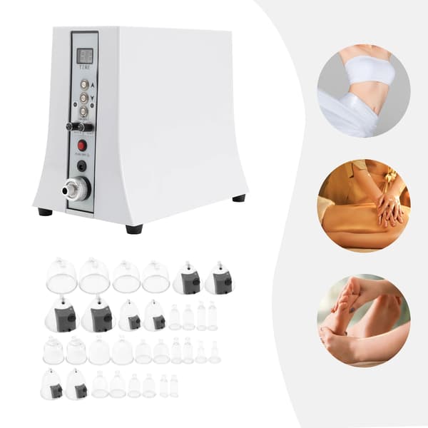 Vakuumterapi Maskine, 32 Kopper, LCD Timer,Hvid