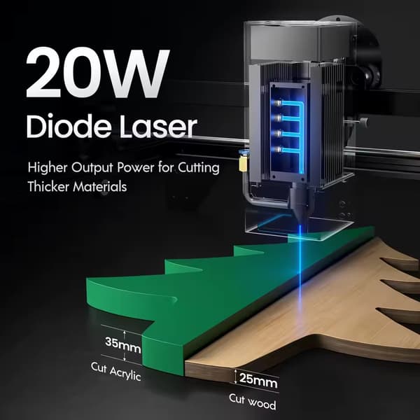 Lasergraver, 20W Effekt, Touchskærm Interface,Wi-fi, LÆNGERE RAY5 20W, EU