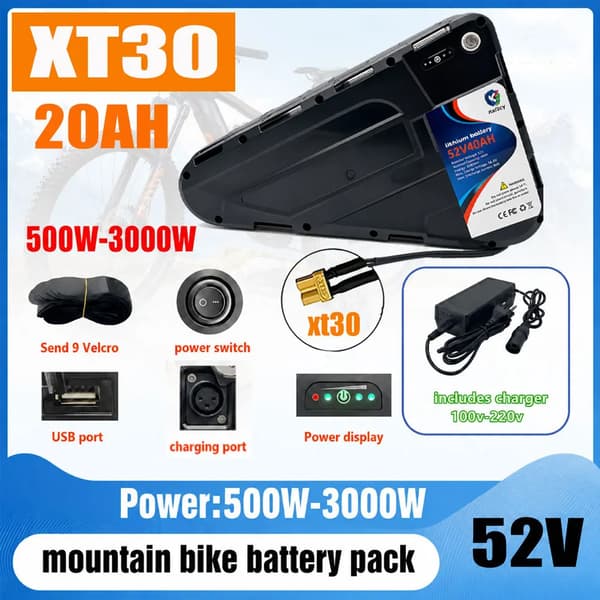 Elcykelbatteri, 52V effekt, hög kapacitet 20AH, 52V-XT30-20AH